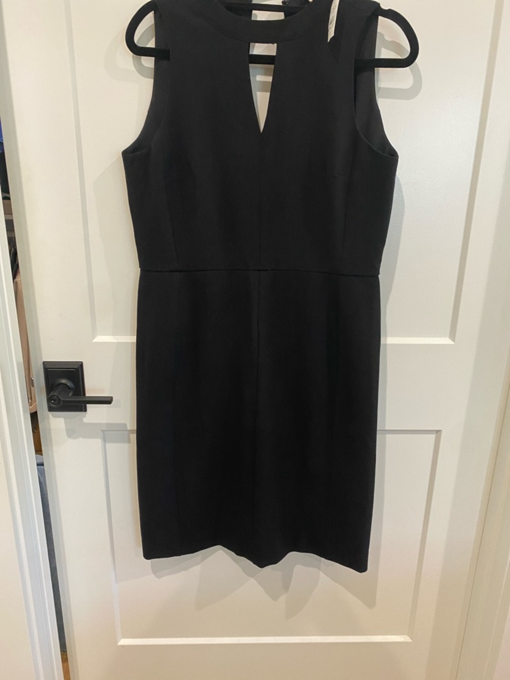 LOFT Black Sleeveless Midi Sheath Dress with V-Keyhole